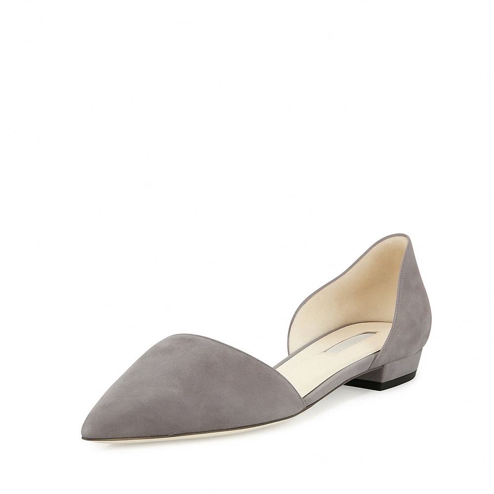 Giorgio Armani Nero Fog Asymmetric Suede D'Orsay Suede Leather Flats 10/40.5